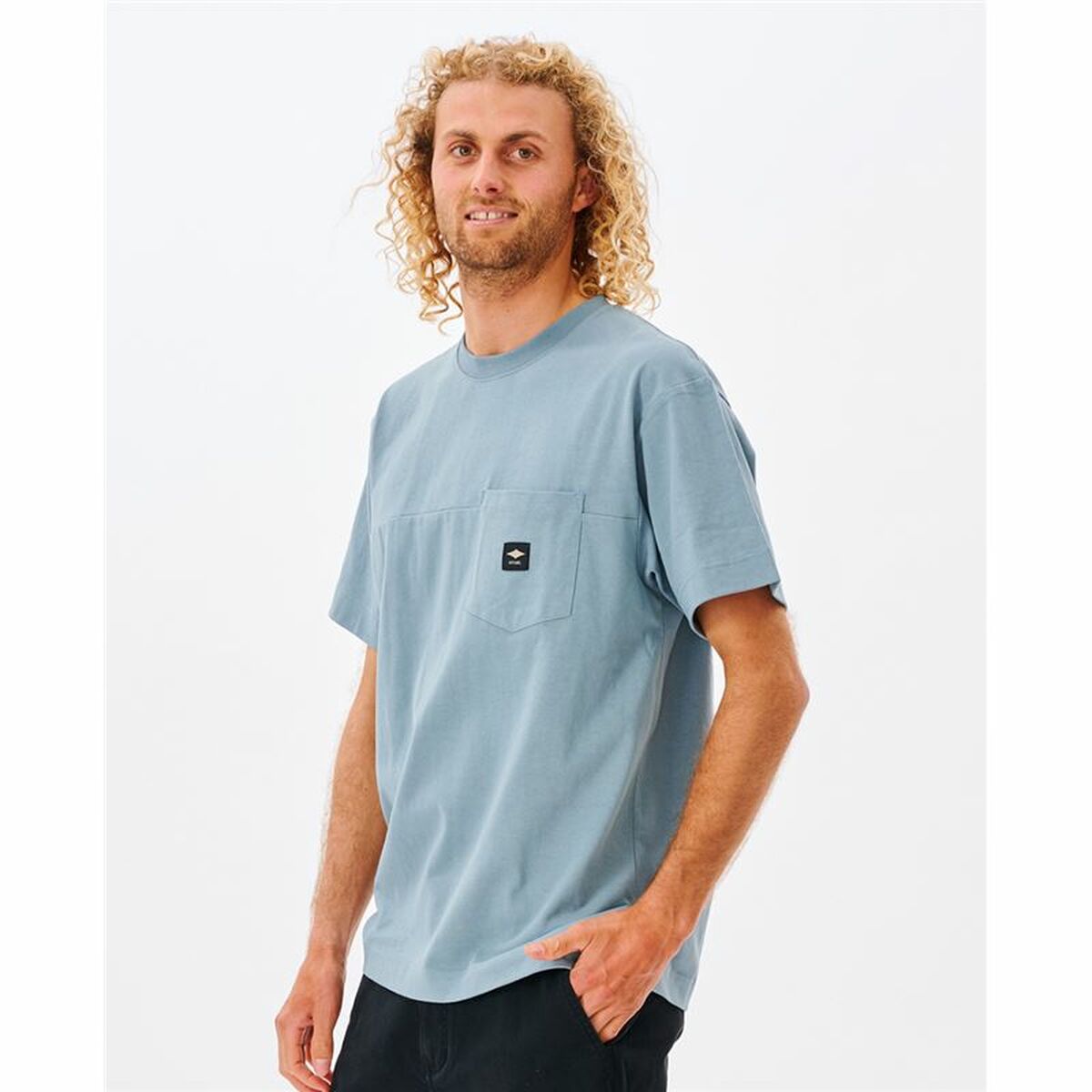Men’s Short Sleeve T-Shirt Rip Curl Pocket Quality Surf Blue