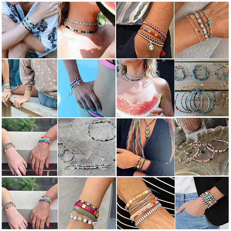 MOON GIRL Colorful Miyuki Bracelets for Women Trendy Charm Wrap Tila