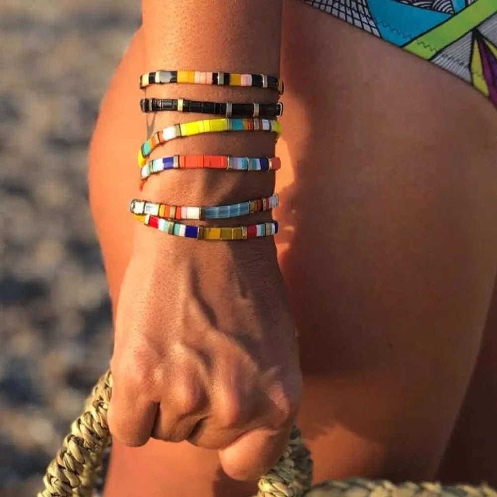MOON GIRL Colorful Miyuki Bracelets for Women Trendy Charm Wrap Tila