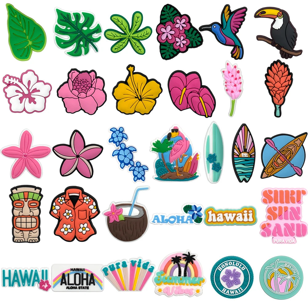 1/30PCS Shoe Charms New Hawaiian Style Flower Surf Board Shoe