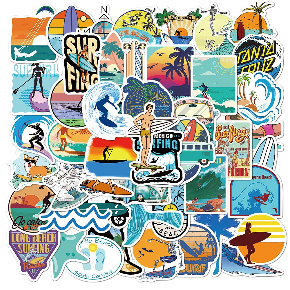 10/30/50PCS Summer Surfing Stickers Beach Surf Sticker Waterproof DIY