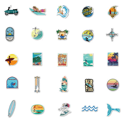 10/30/50PCS Summer Surfing Stickers Beach Surf Sticker Waterproof DIY