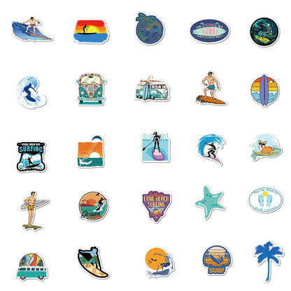 10/30/50PCS Summer Surfing Stickers Beach Surf Sticker Waterproof DIY