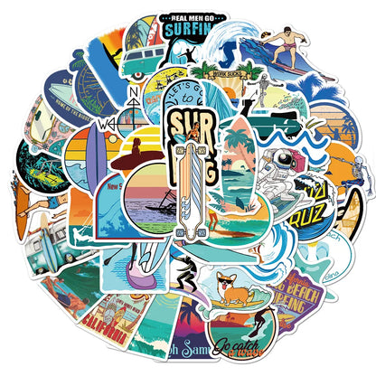 10/30/50PCS Summer Surfing Stickers Beach Surf Sticker Waterproof DIY