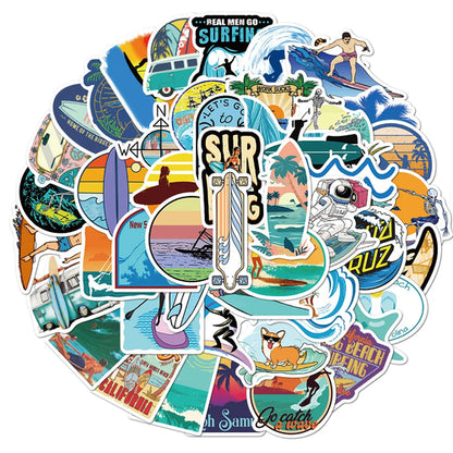 10/30/50PCS Summer Surfing Stickers Beach Surf Sticker Waterproof DIY