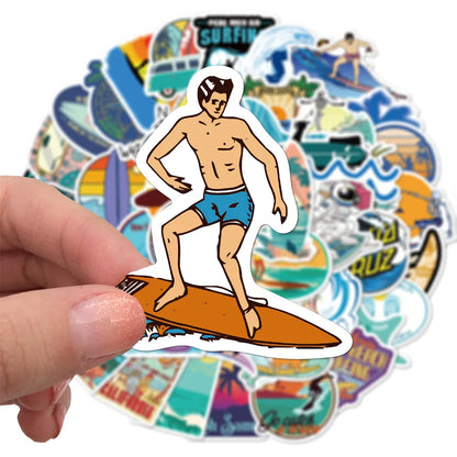 10/30/50PCS Summer Surfing Stickers Beach Surf Sticker Waterproof DIY