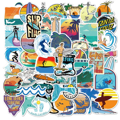 10/30/50PCS Summer Surfing Stickers Beach Surf Sticker Waterproof DIY